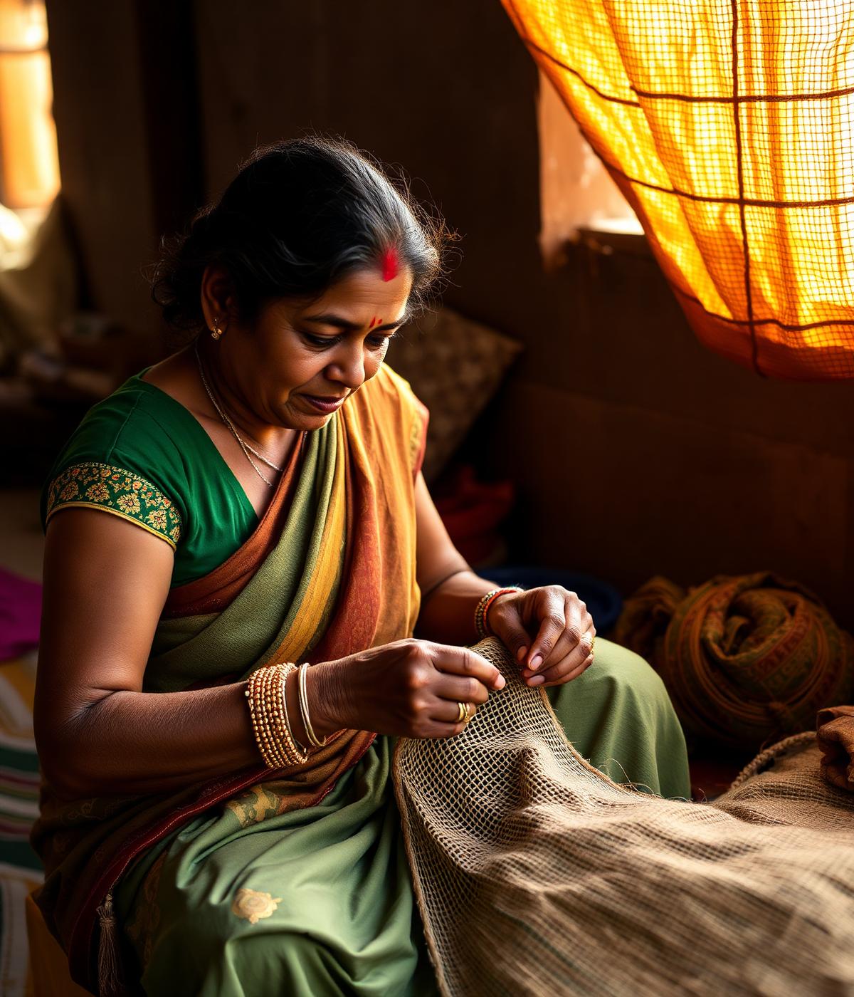 Artisan stitching jute